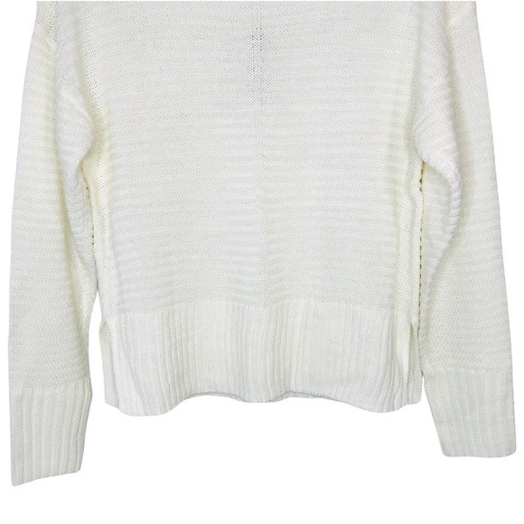 New! Ribbed Knit Boatneck Shoulder Buttons Split Hem Ivory Cream Sweater - Picture 6 of 11